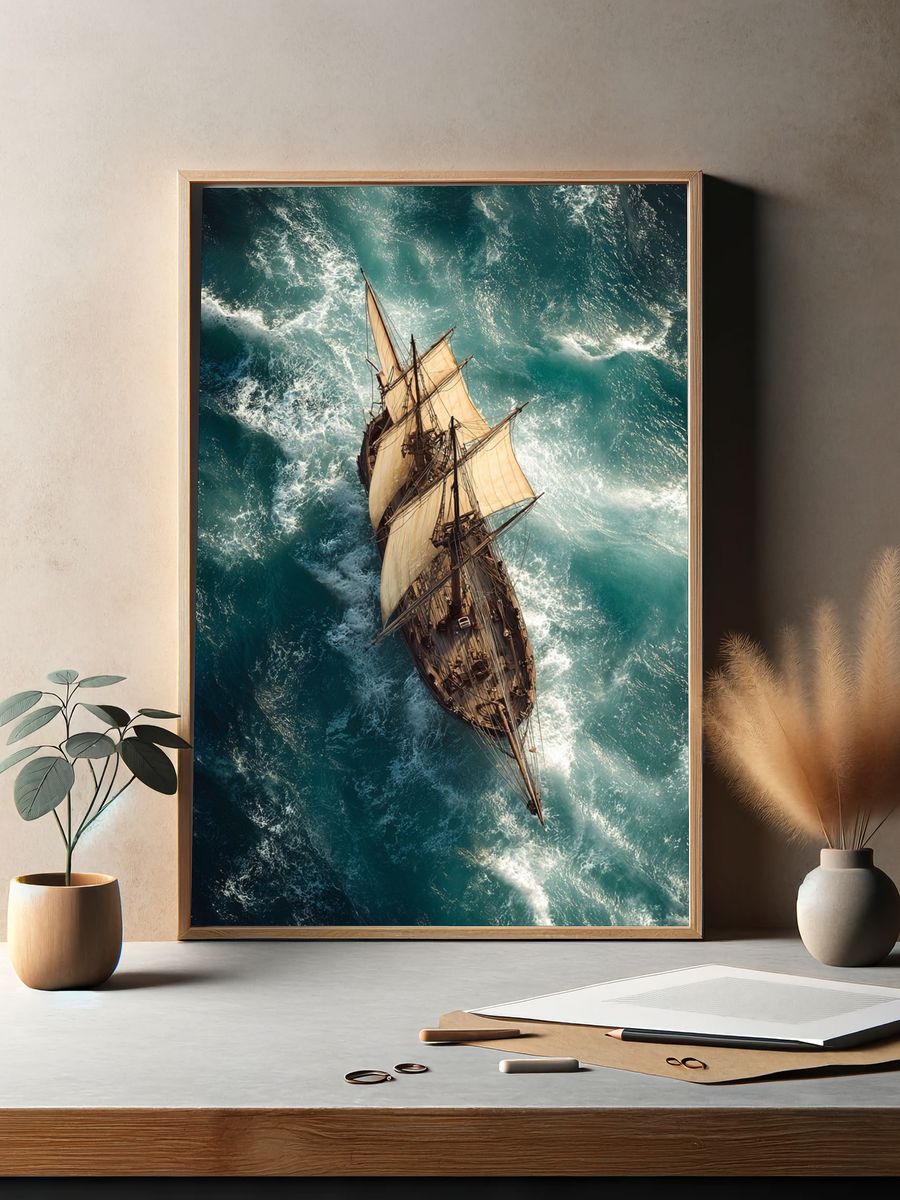 Sailing Ship at Sea Photography Poster. — room view 2