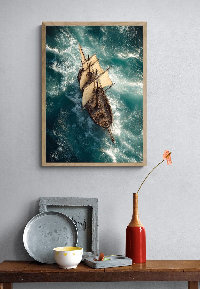 Sailing Ship at Sea Photography Poster. — room view 3