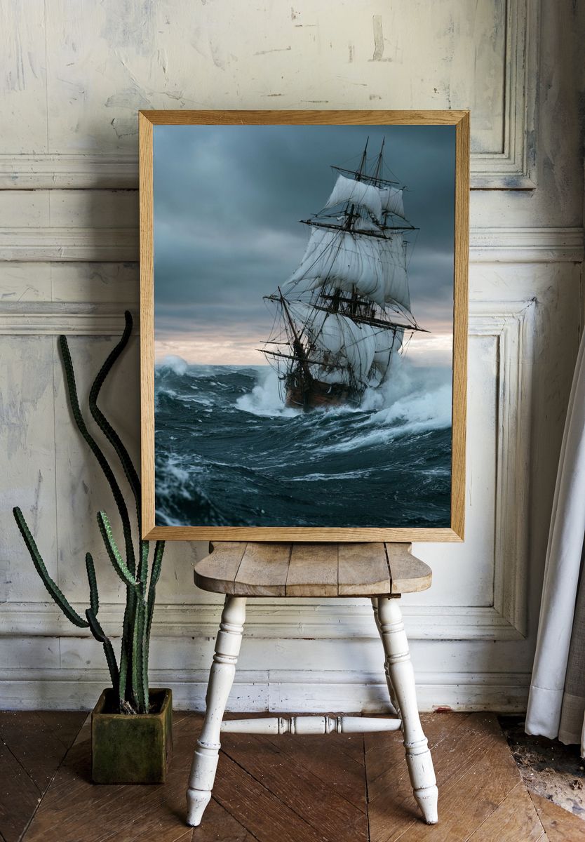 Stormy Tall Ship Photography Poster. room preview