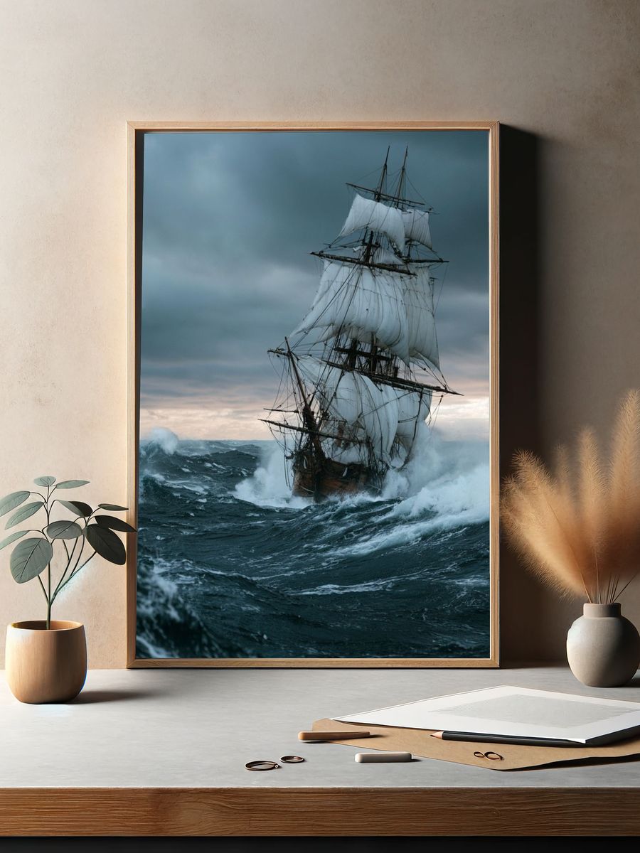 Stormy Tall Ship Photography Poster. — room view 2
