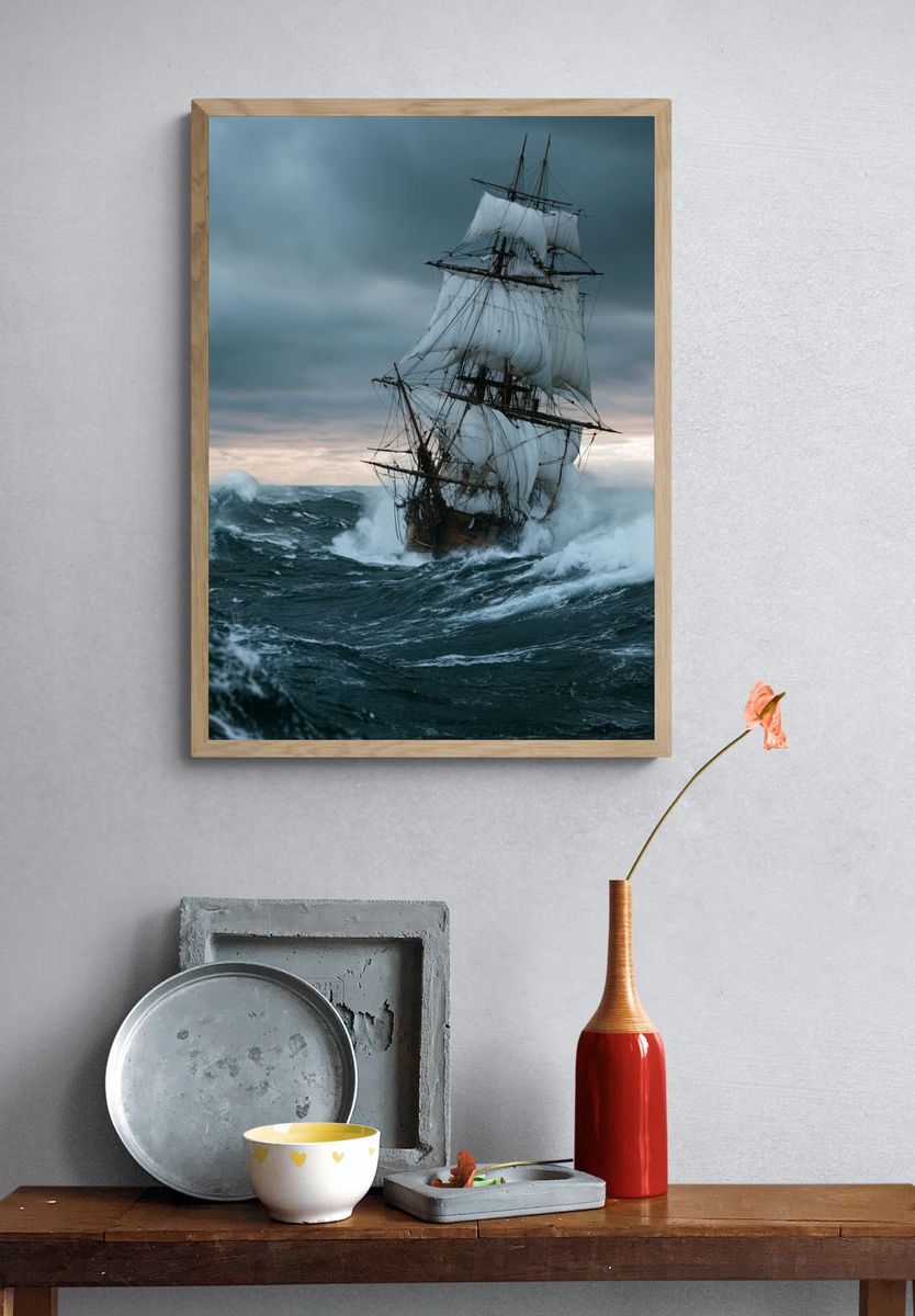 Stormy Tall Ship Photography Poster. — room view 3