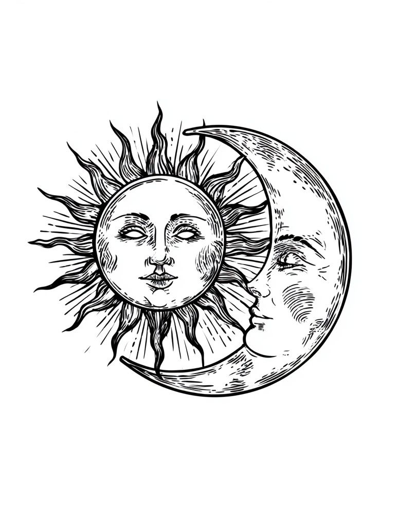 Sun and Moon Celestial Illustration Poster. poster detail