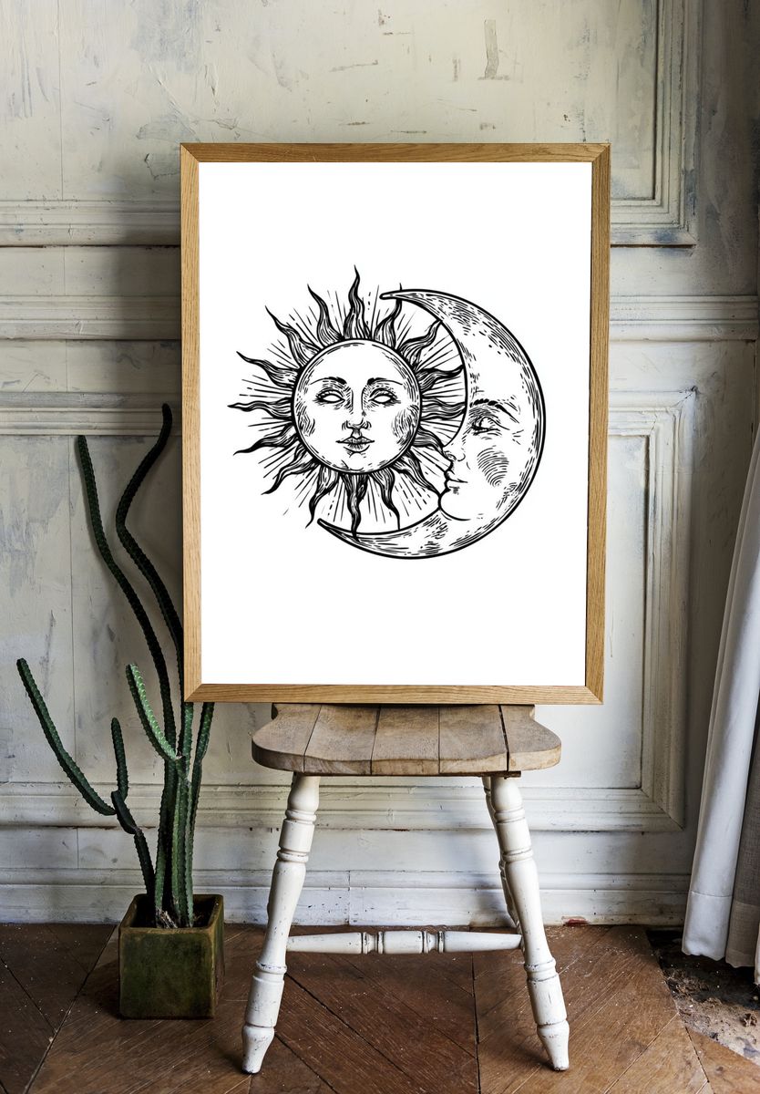 Sun and Moon Celestial Illustration Poster. — room view 1