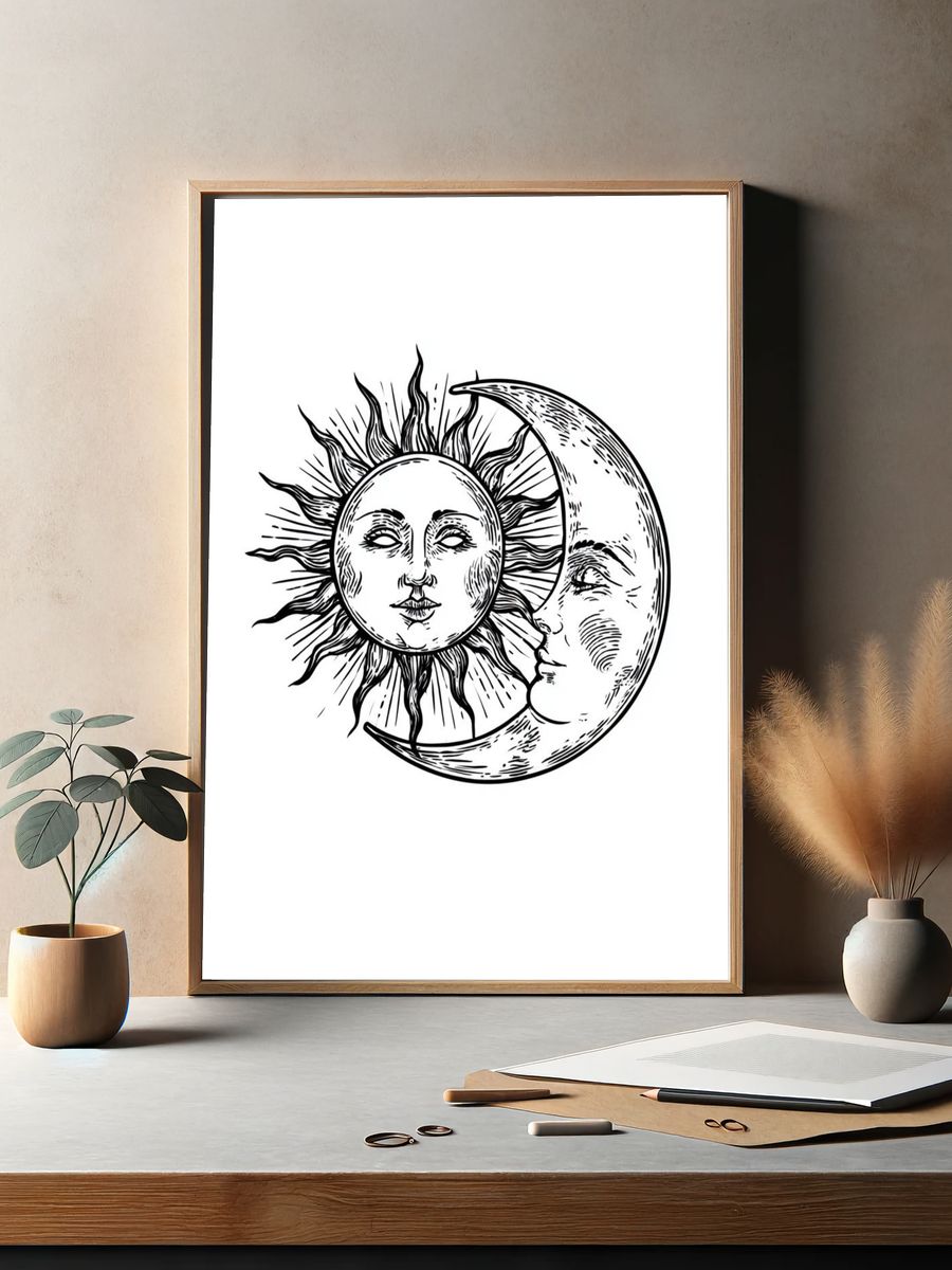 Sun and Moon Celestial Illustration Poster. — room view 2