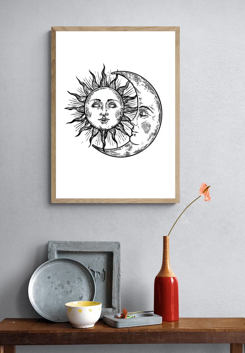 Sun and Moon Celestial Illustration Poster. — room view 3