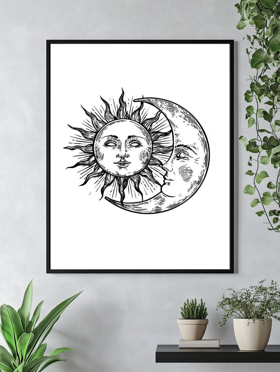 Sun and Moon Celestial Illustration Poster. — room view 4