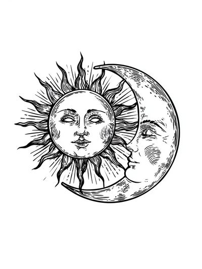 Sun and Moon Celestial Illustration Poster.