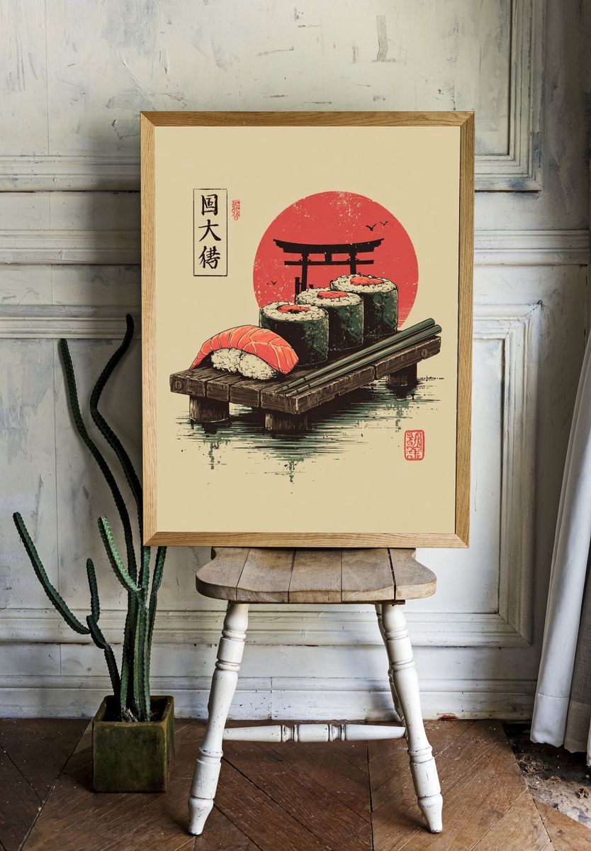 Sushi Platter — Japanese Art Print. — room view 1