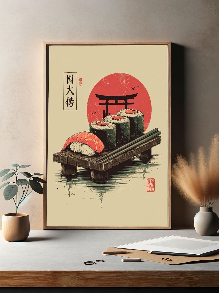 Sushi Platter — Japanese Art Print. — room view 2