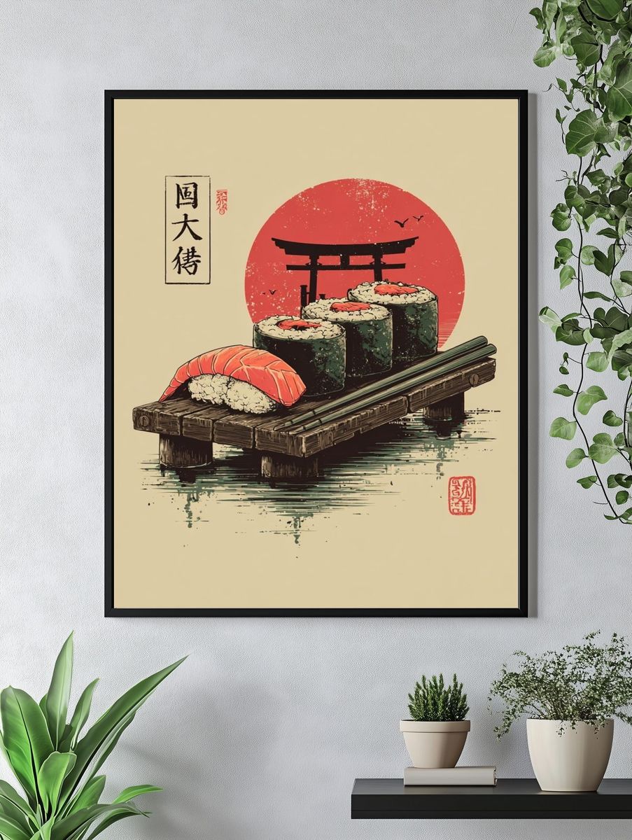 Sushi Platter — Japanese Art Print. — room view 4