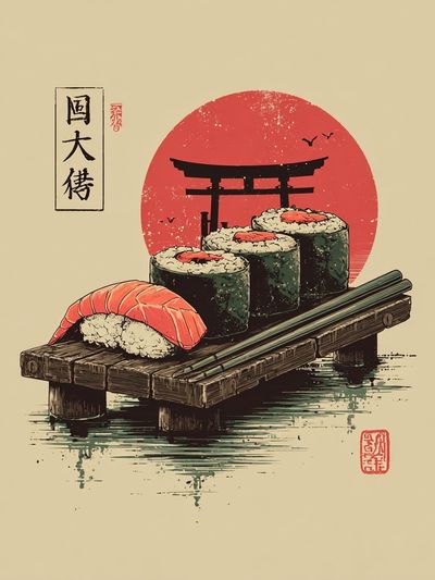 Sushi Platter — Japanese Art Print. poster