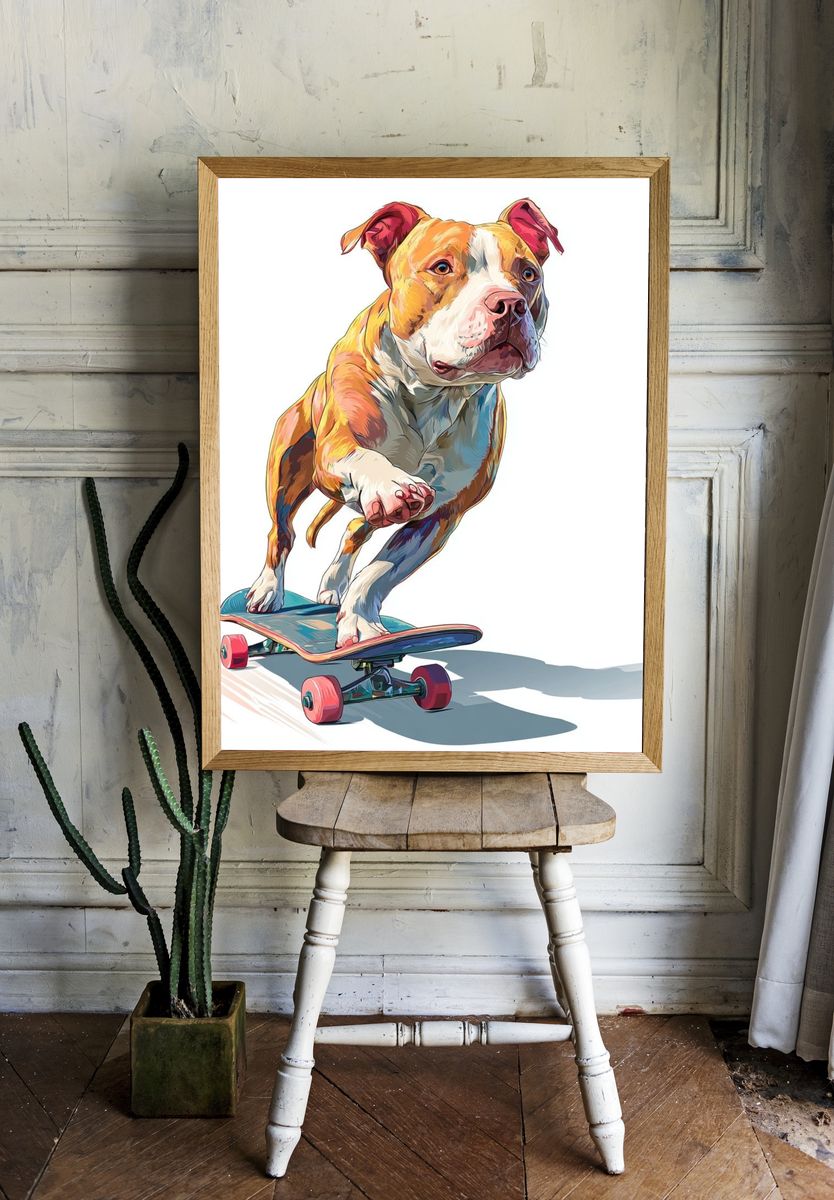 Skateboarding Dog — Illustration Print. — room view 1