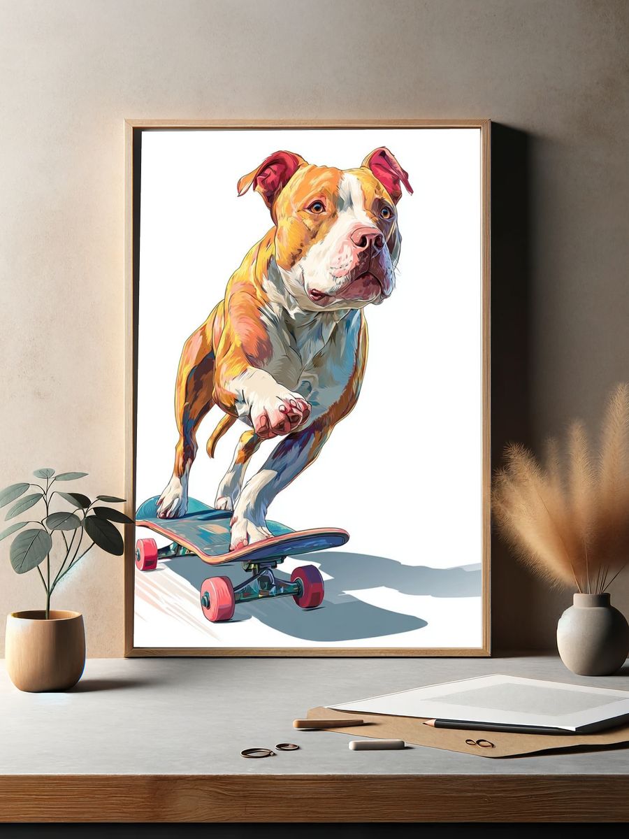 Skateboarding Dog — Illustration Print. — room view 2
