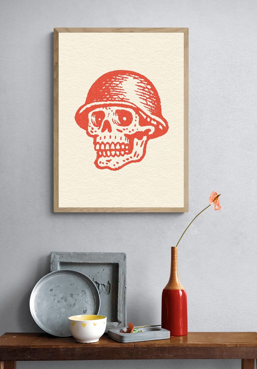 Skull in Helmet — Vintage Print. — room view 3