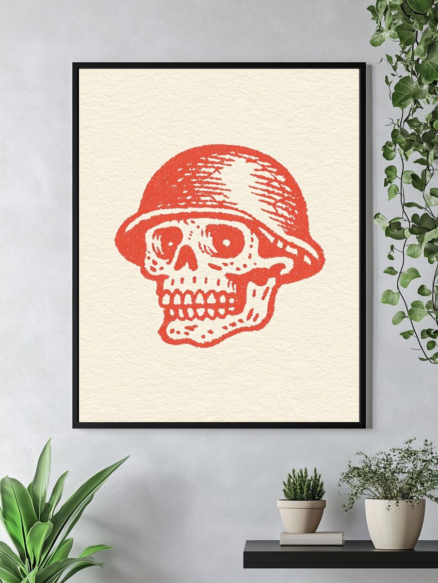 Skull in Helmet — Vintage Print. — room view 4