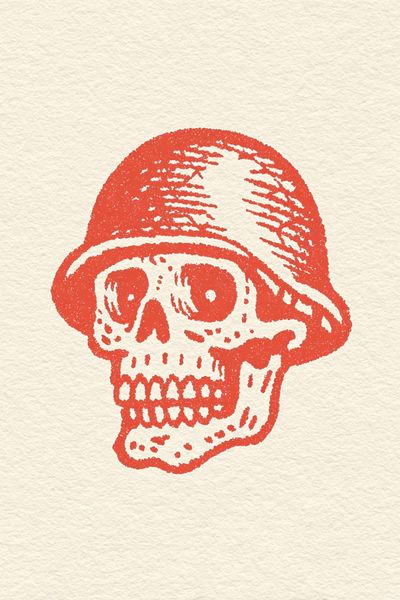 Skull in Helmet — Vintage Print. poster