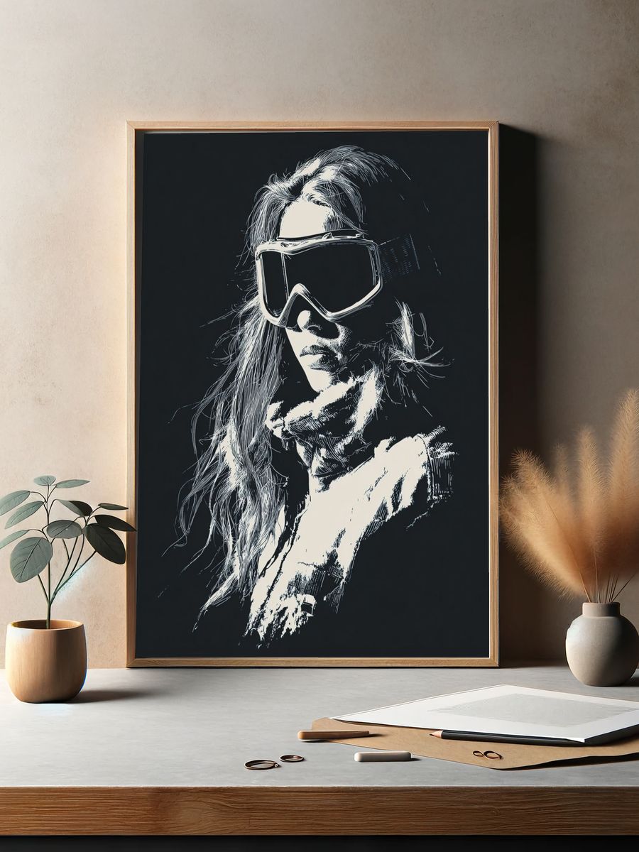 Skiing Woman — Illustration Print. — room view 2