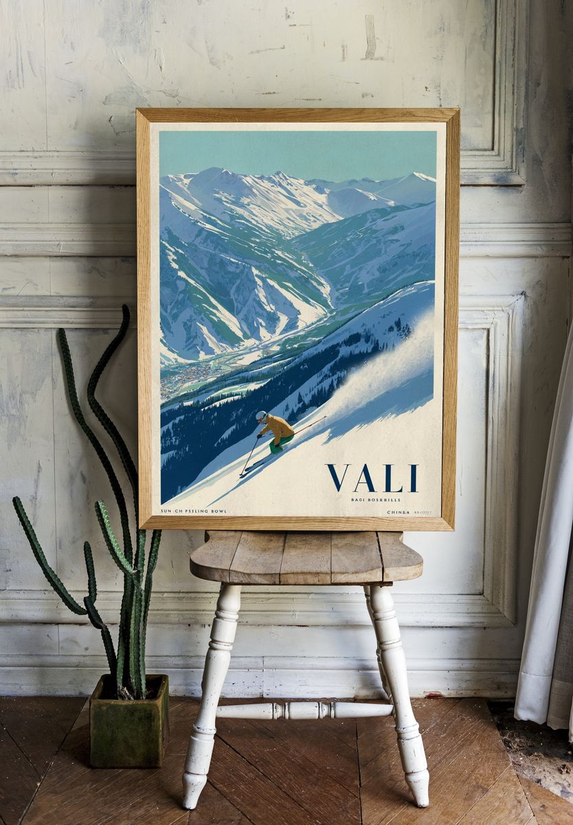 Skiing in the Mountains — Vintage Print. — room view 1