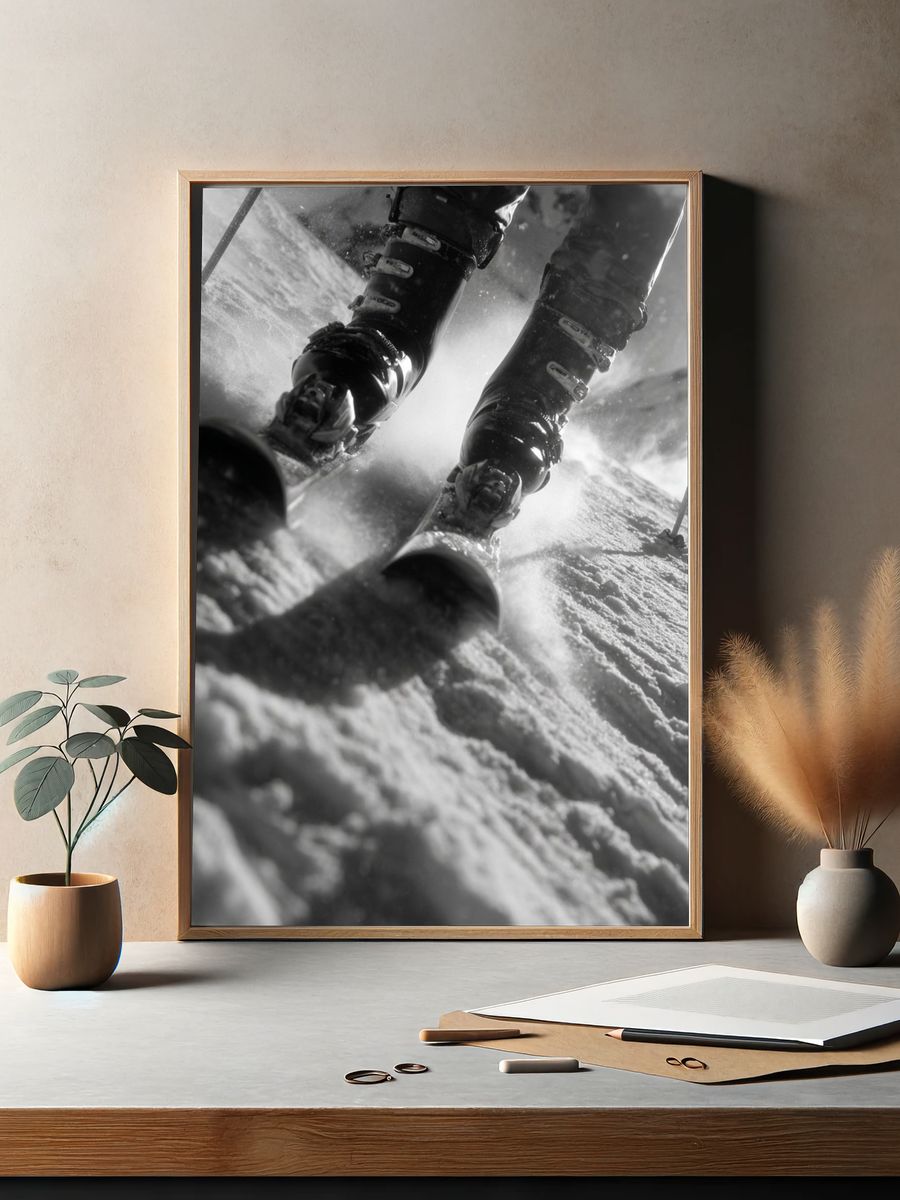Skiing Adventure — Black and White Print. — room view 2