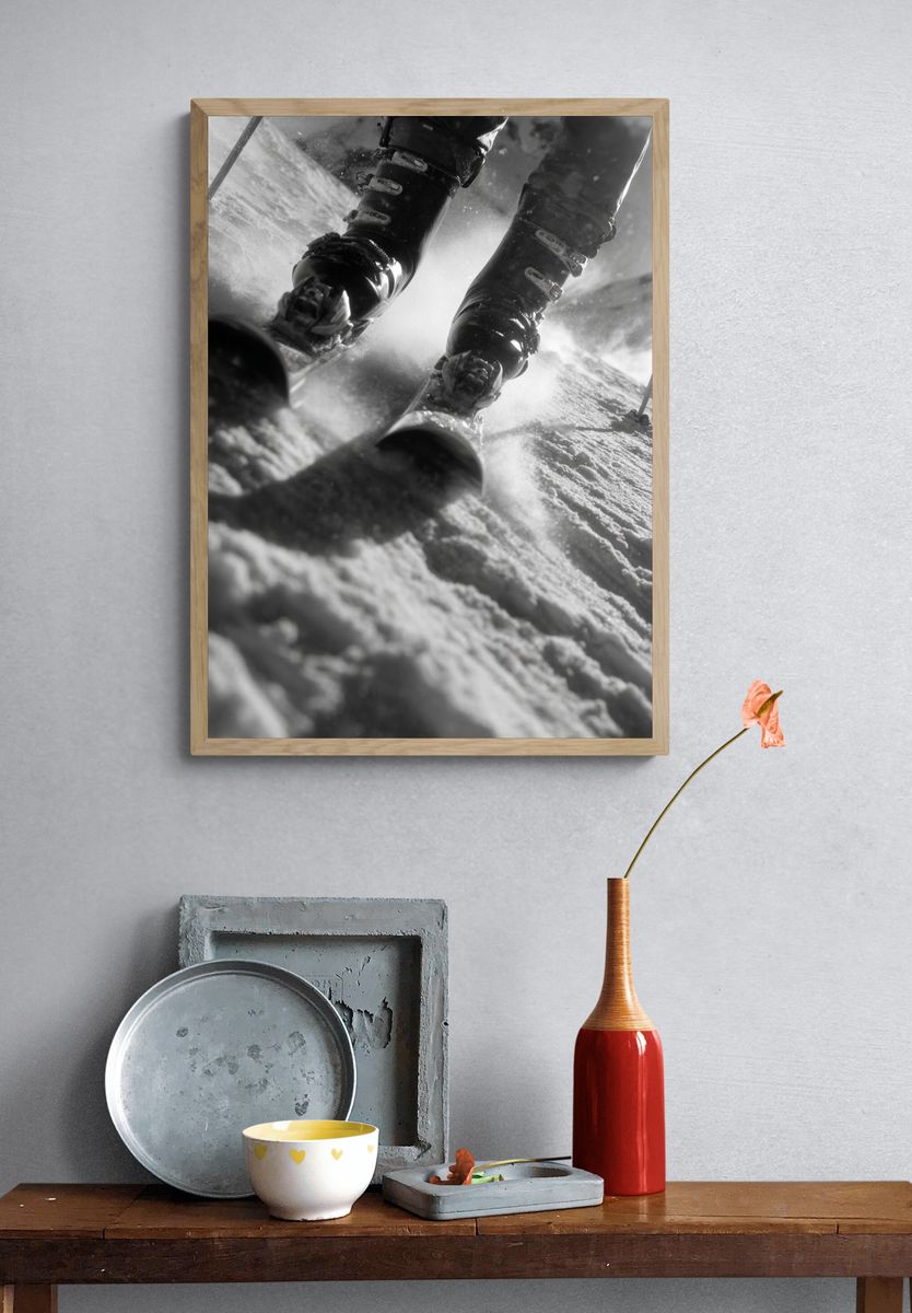 Skiing Adventure — Black and White Print. — room view 3