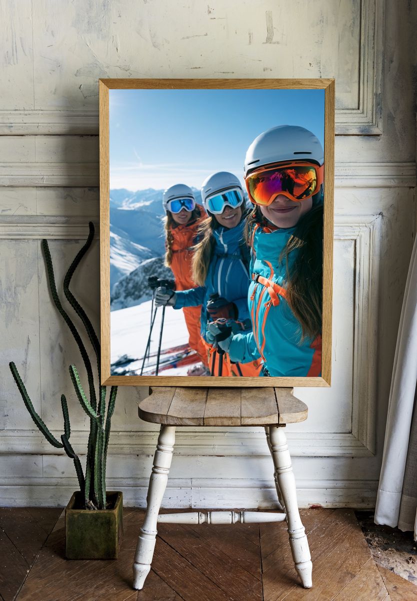 Skiing Friends Mountain Adventure Poster. room preview
