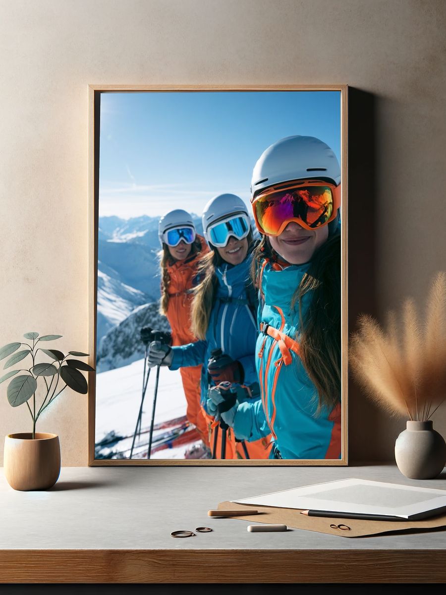 Skiing Friends Mountain Adventure Poster. — room view 2
