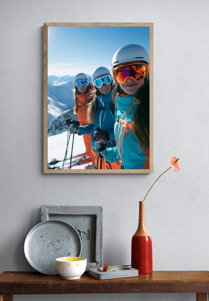 Skiing Friends Mountain Adventure Poster. — room view 3
