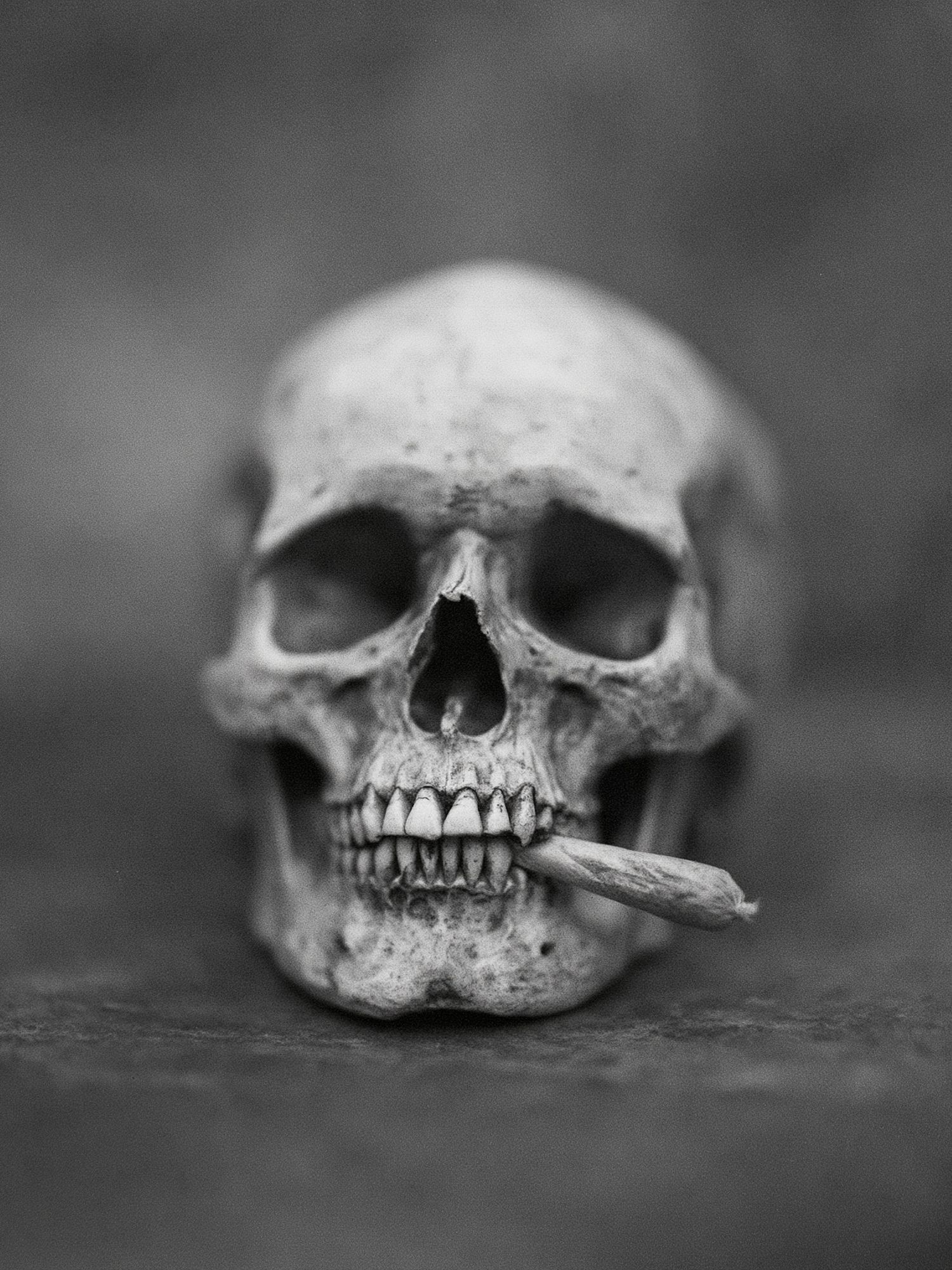 Skull with Cigarette Black-White Poster. poster detail