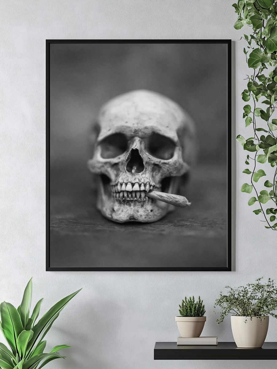 Skull with Cigarette Black-White Poster. — room view 4