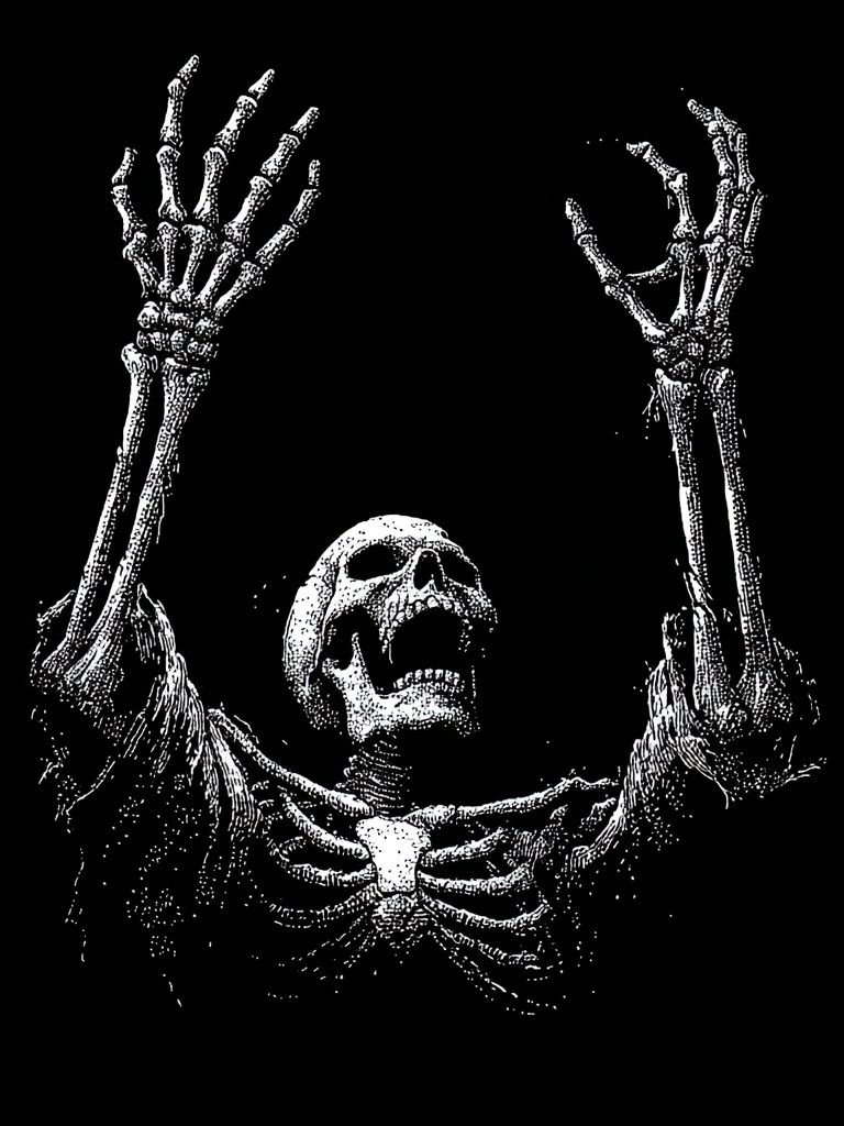 Raising Skeleton — Black-White Print. poster detail