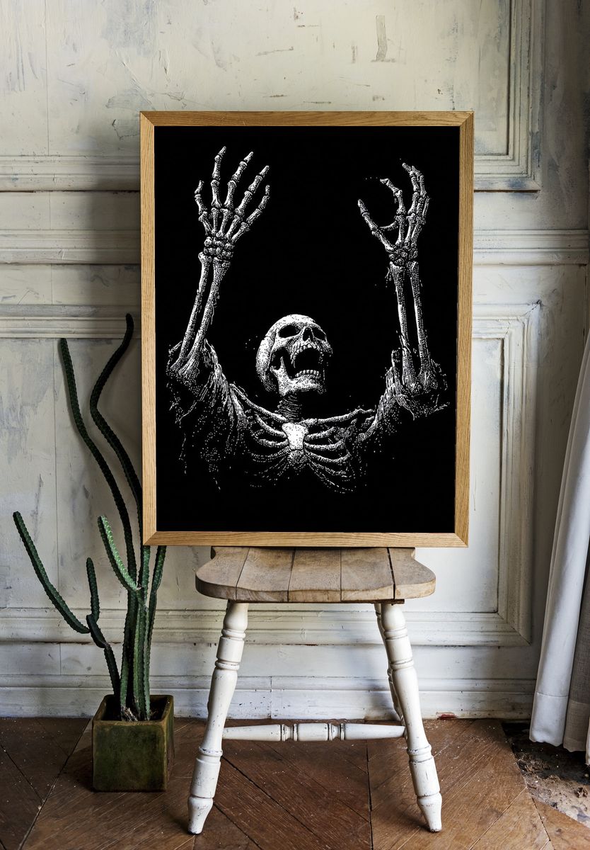 Raising Skeleton — Black-White Print. — room view 1