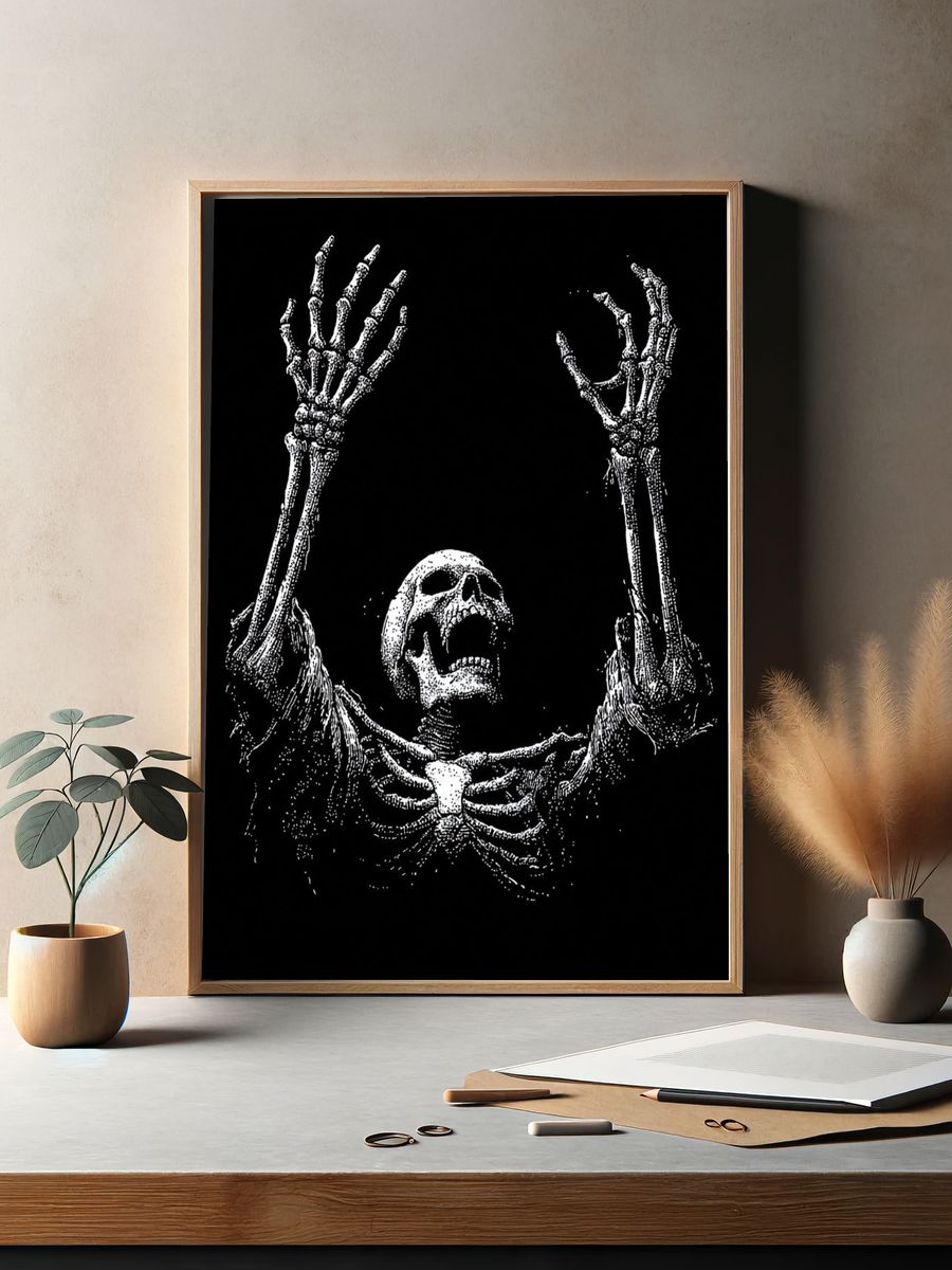 Raising Skeleton — Black-White Print. — room view 2