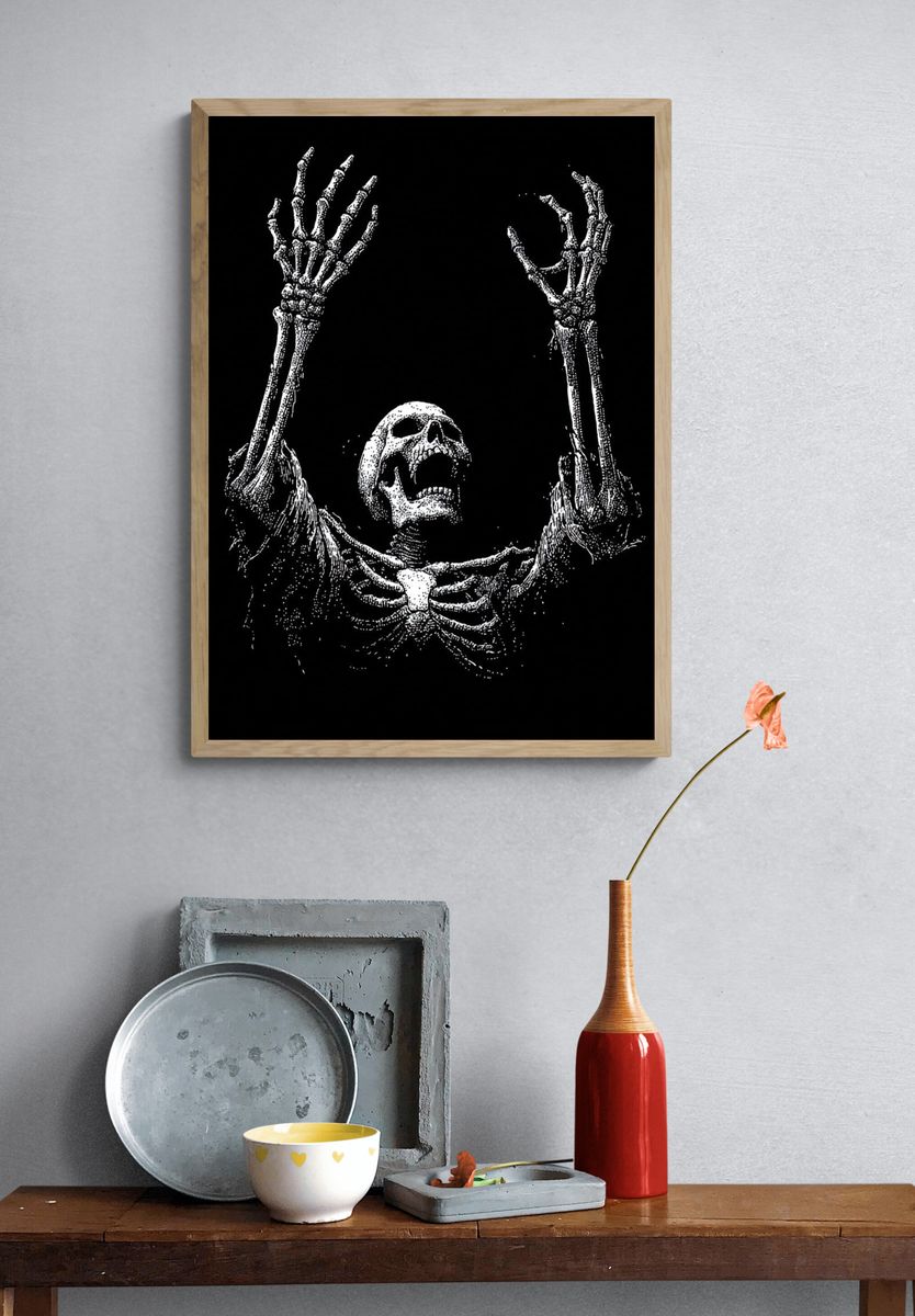 Raising Skeleton — Black-White Print. — room view 3