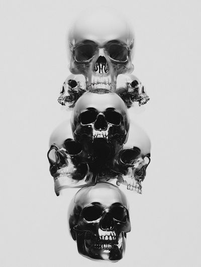 Stacked Skulls Black-White Poster. poster