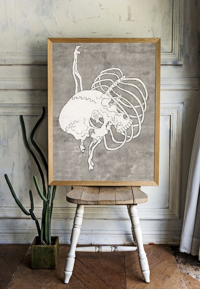 Anatomical Skull and Ribs — Minimalist Print. — room view 1