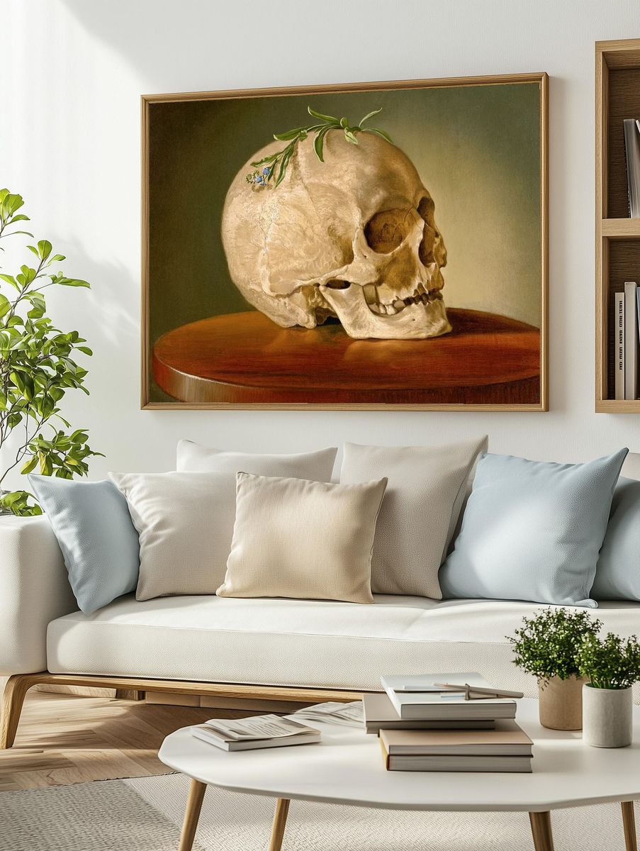 Skull with Greenery — Fine Art Print. — room view 2