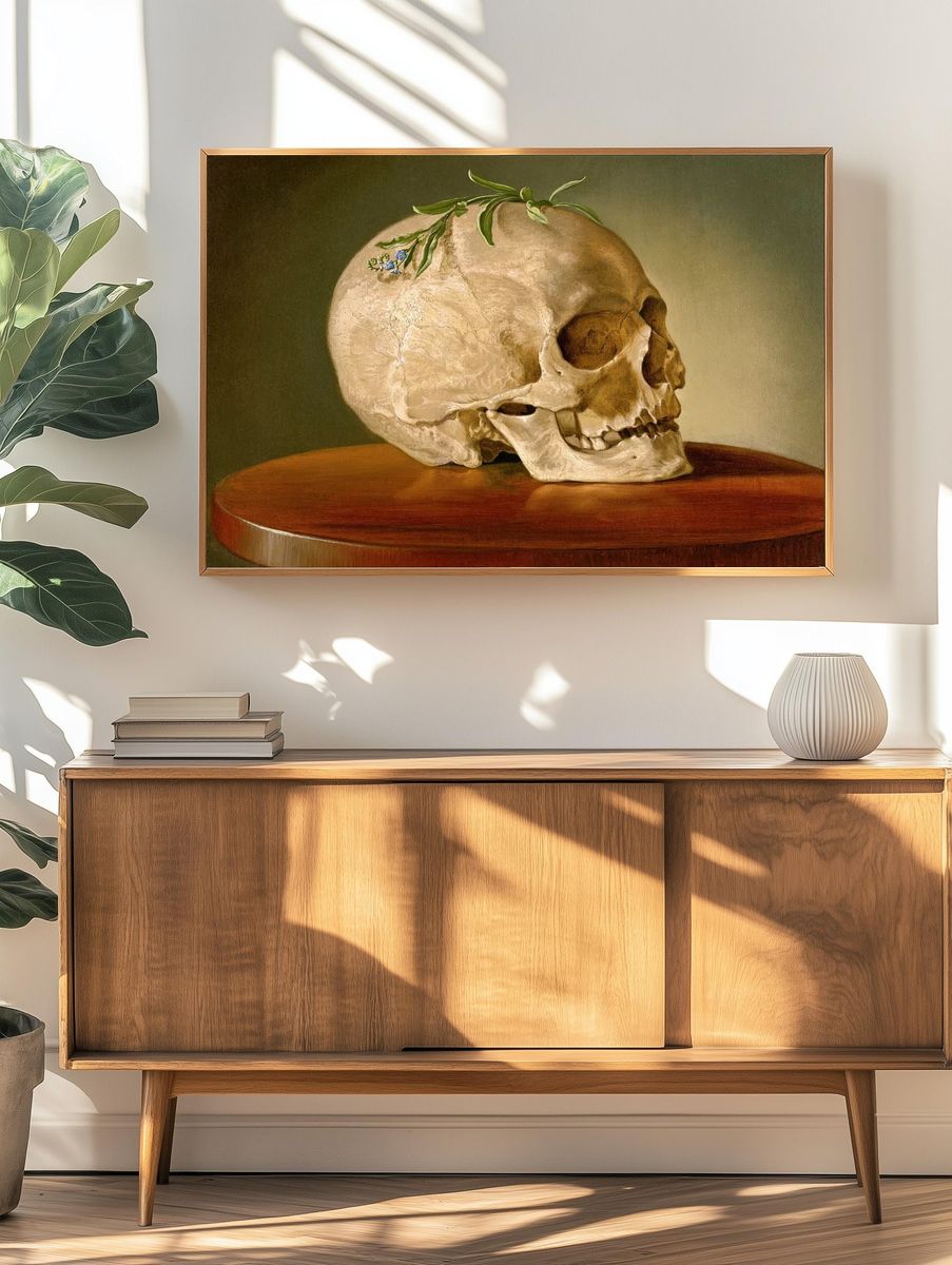 Skull with Greenery — Fine Art Print. — room view 3