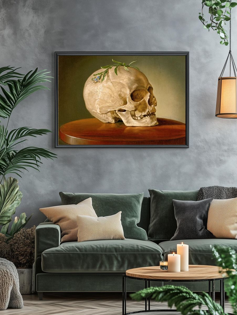Skull with Greenery — Fine Art Print. — room view 4