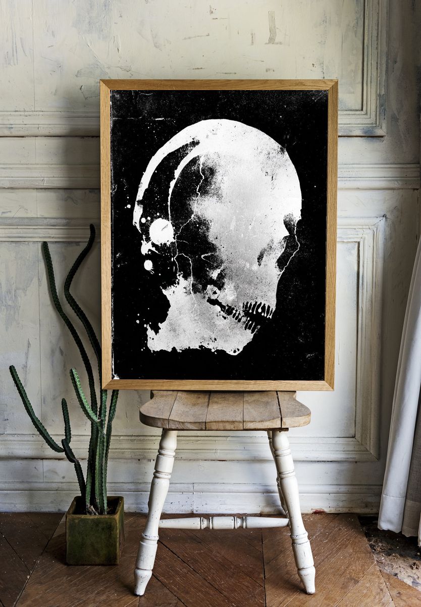 Skull Silhouette — Black-White Print. — room view 1