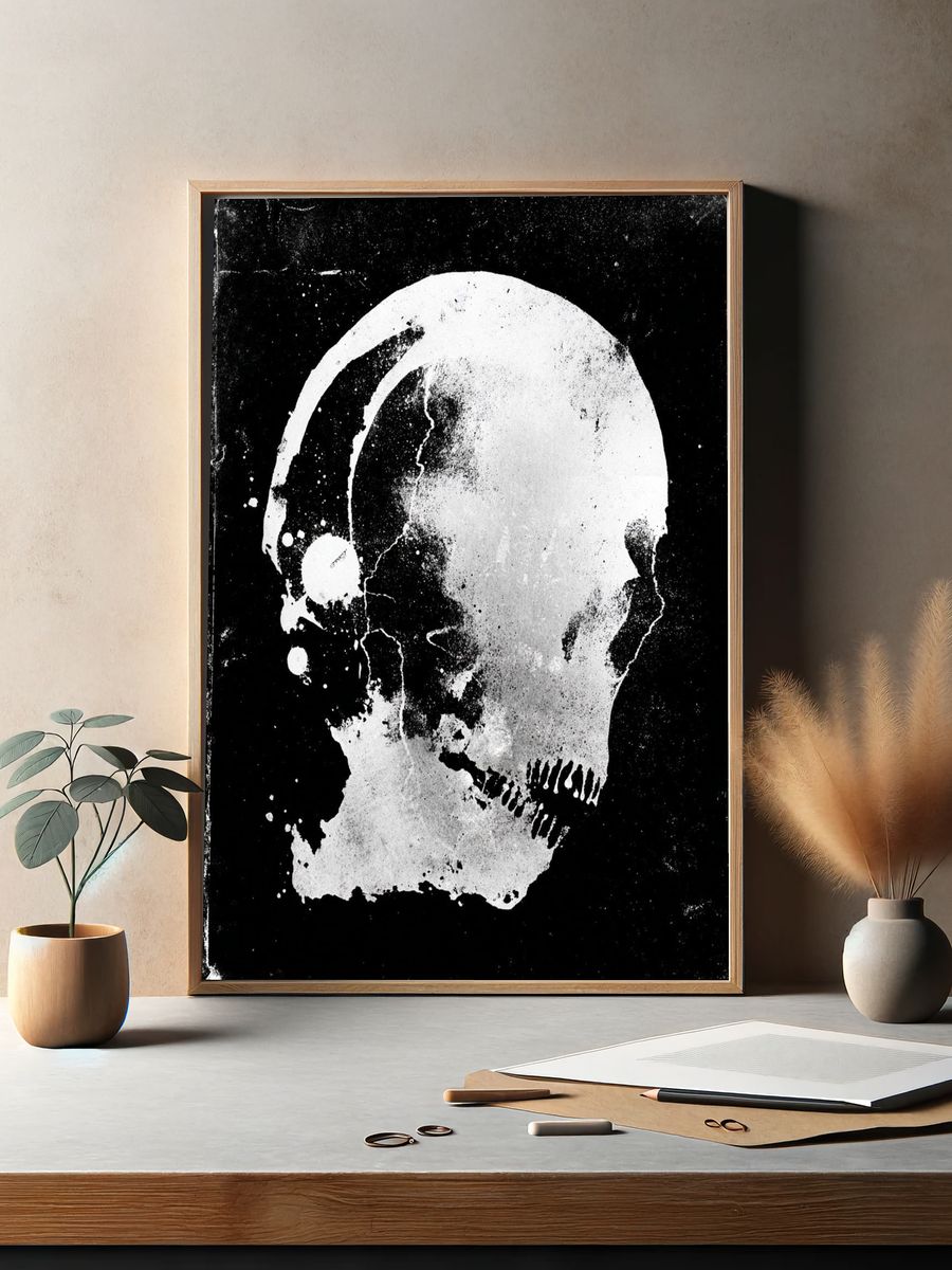 Skull Silhouette — Black-White Print. — room view 2