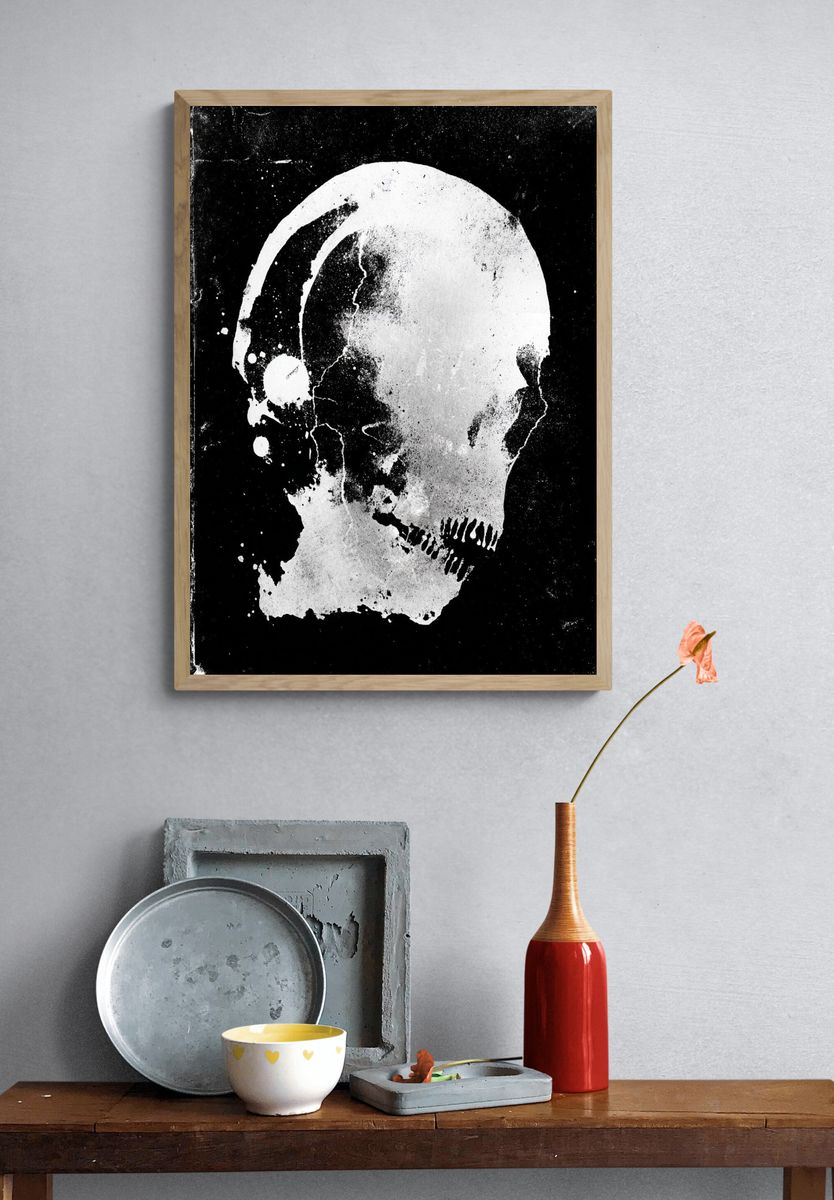 Skull Silhouette — Black-White Print. — room view 3