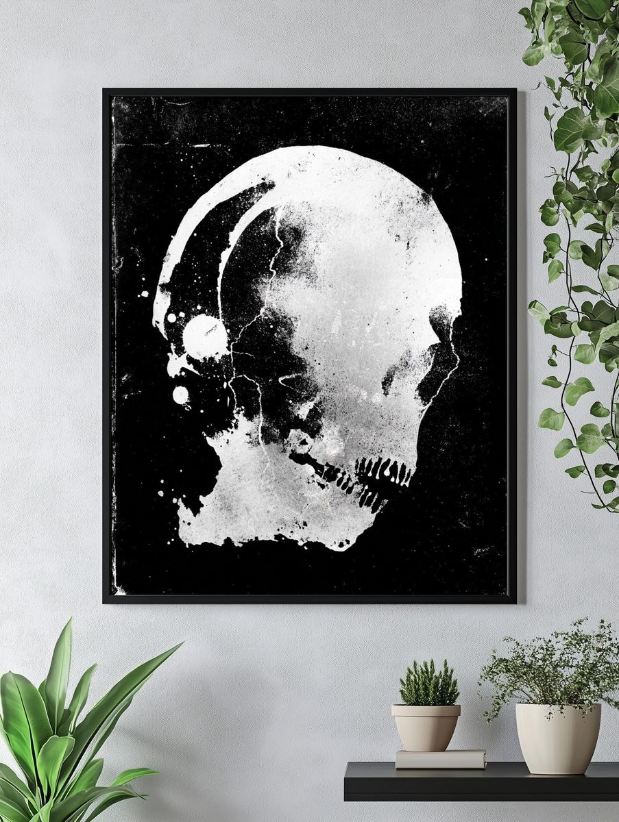 Skull Silhouette — Black-White Print. — room view 4
