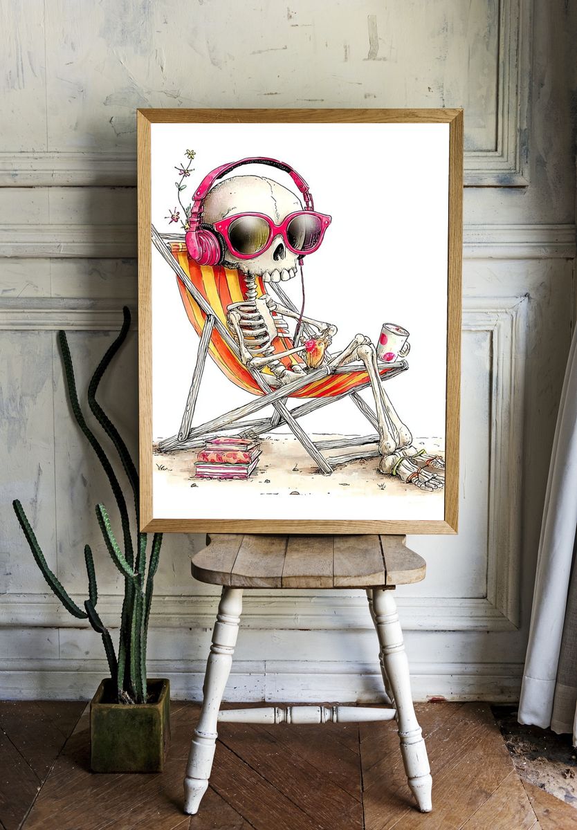 Chillin' Skeleton — Fun Illustration Print. — room view 1