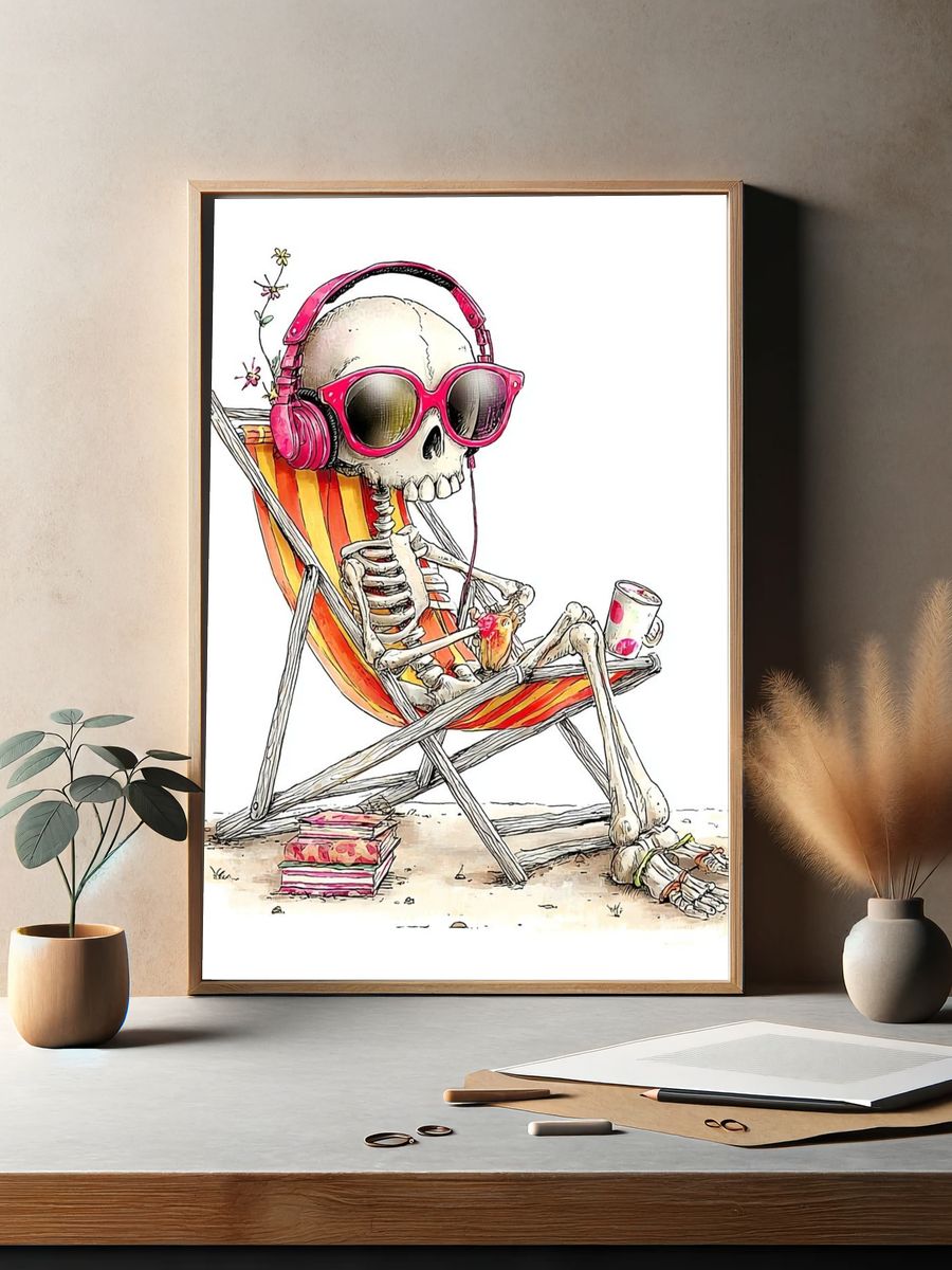 Chillin' Skeleton — Fun Illustration Print. — room view 2