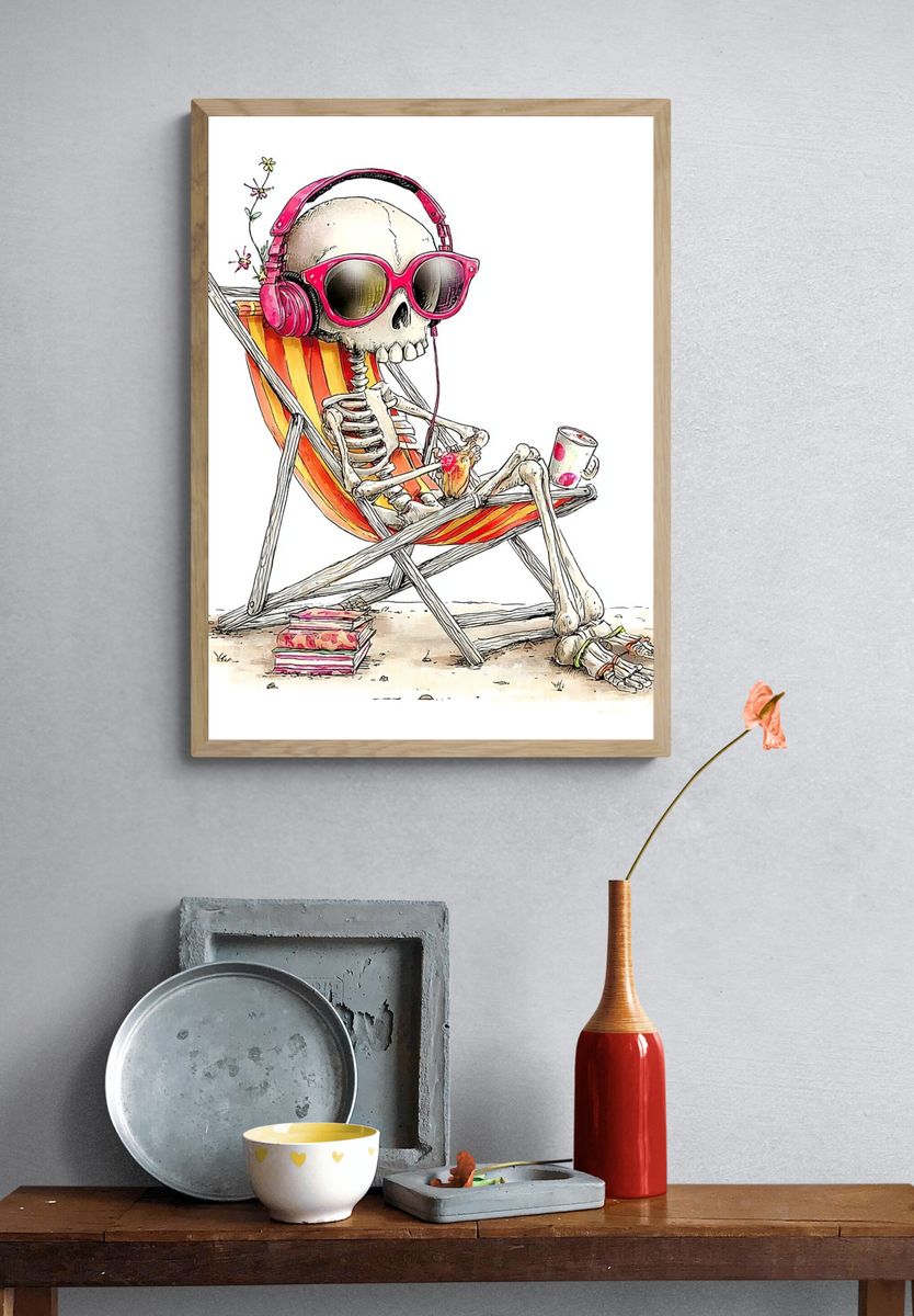 Chillin' Skeleton — Fun Illustration Print. — room view 3