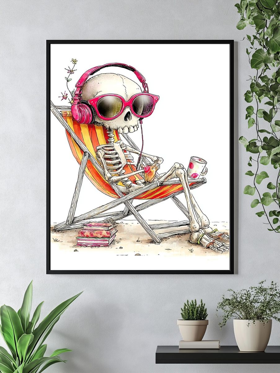 Chillin' Skeleton — Fun Illustration Print. — room view 4
