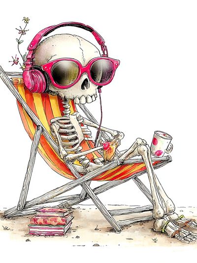 Chillin' Skeleton — Fun Illustration Print. poster print