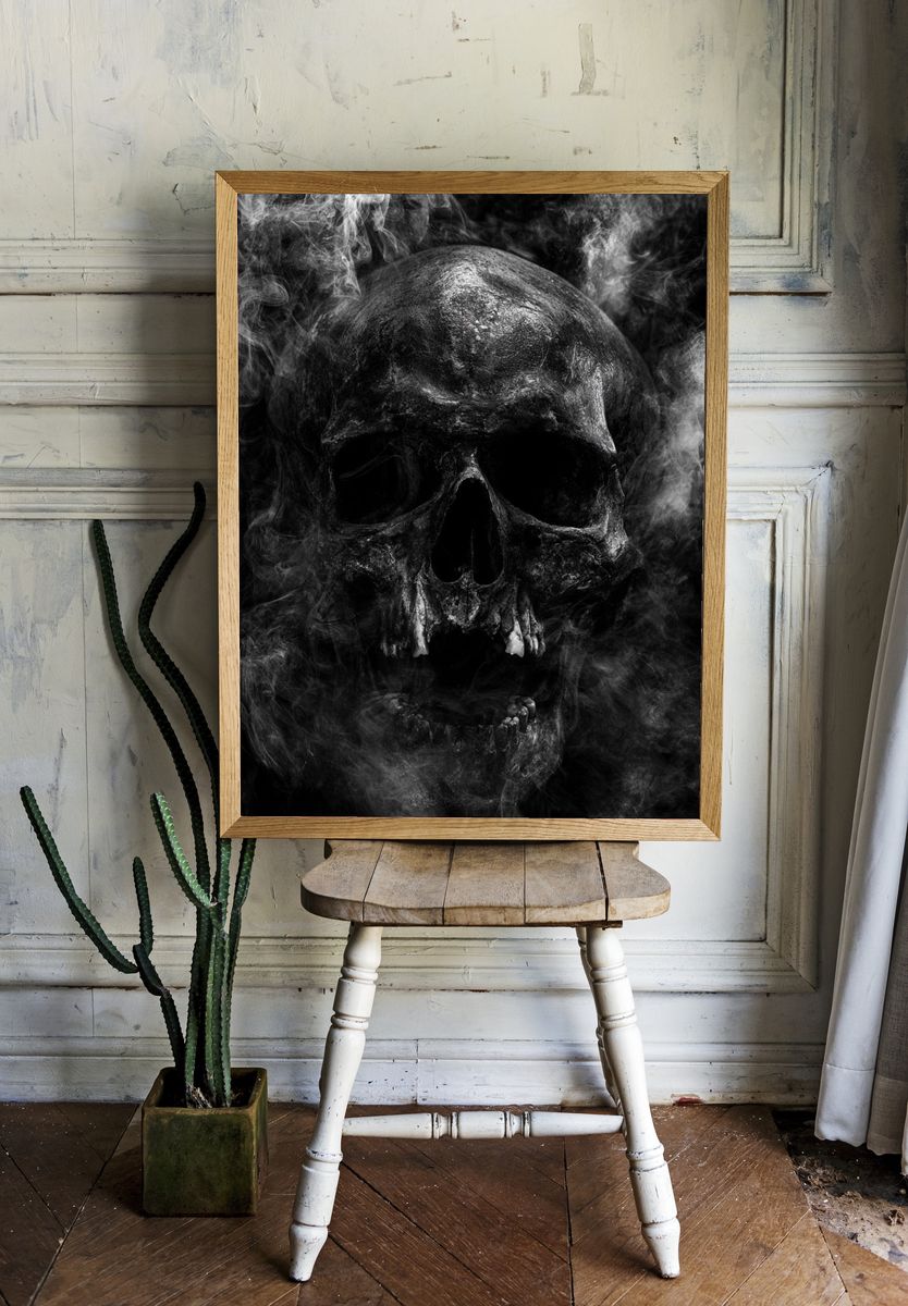 Smoky Skull Black-White Poster. room preview