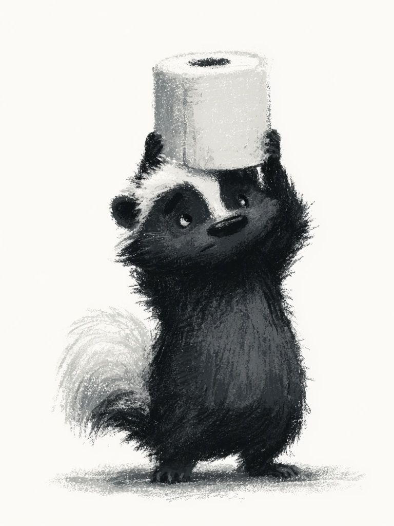 Skunk with Toilet Paper Illustration Poster. poster detail