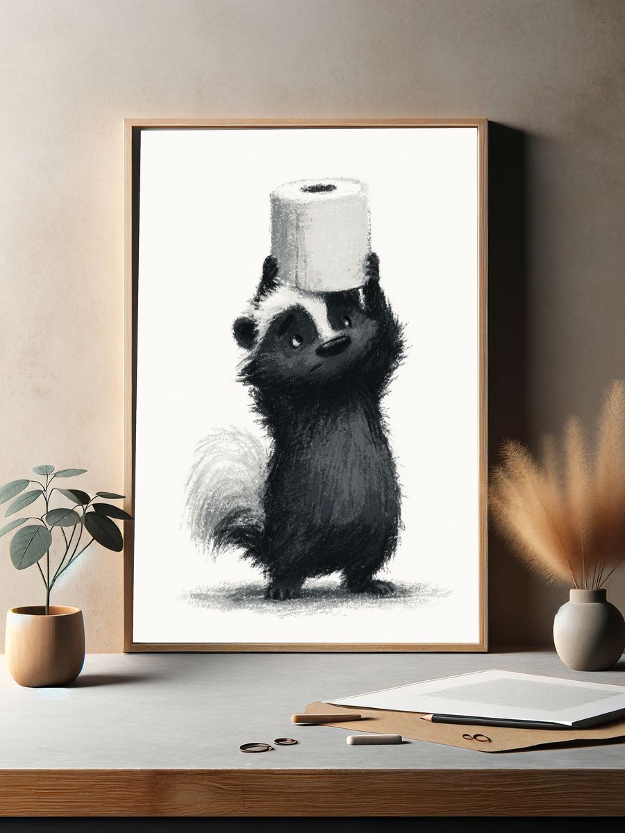 Skunk with Toilet Paper Illustration Poster. — room view 2